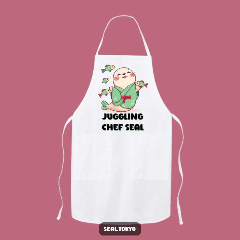 Funny Seal Juggling Fish Apron: Cook with Comedy in a Green Kimono