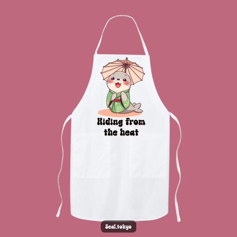 Funny Seal Peeking Apron: Green Kimono Seal, Practical Funny Gift for Cooks