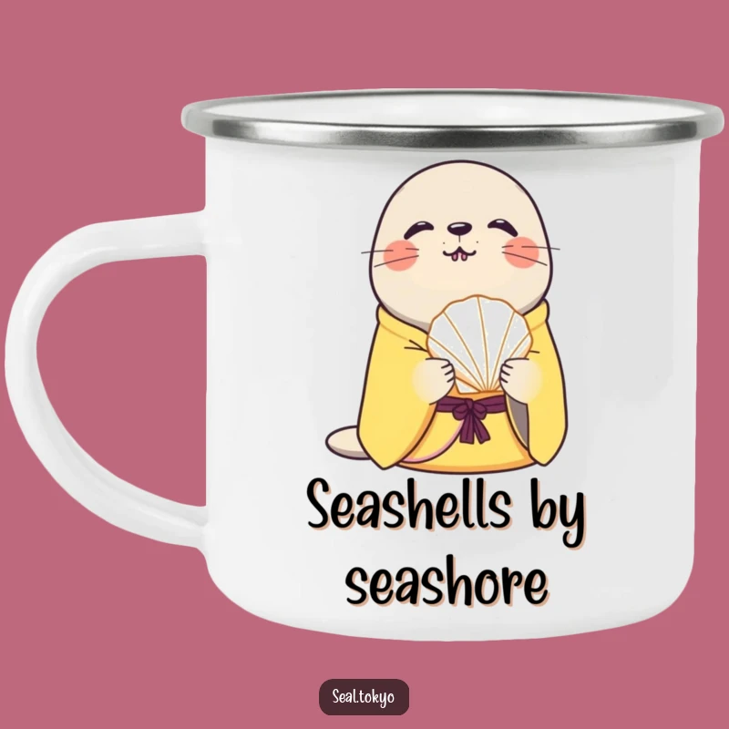Funny Curious Seal Seashell Camping Mug: Your Adventure Companion