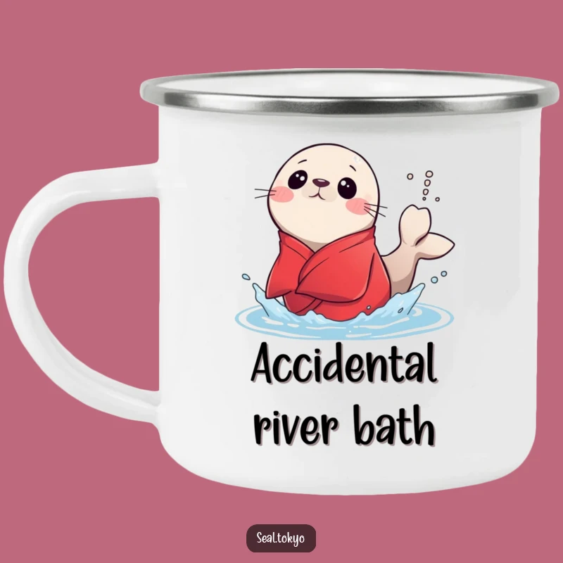 Funny Surprised Seal Splash Camping Mug: Your Adventure Companion