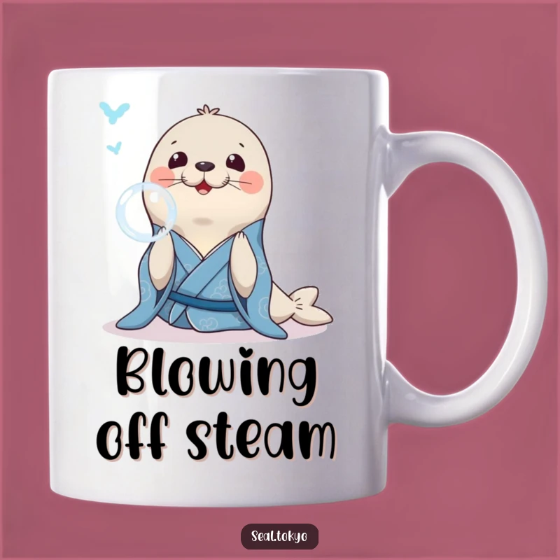 Funny Seal Bubble Mug: Smiling Blue Kimono Seal, Perfect Funny Gift for Relaxation