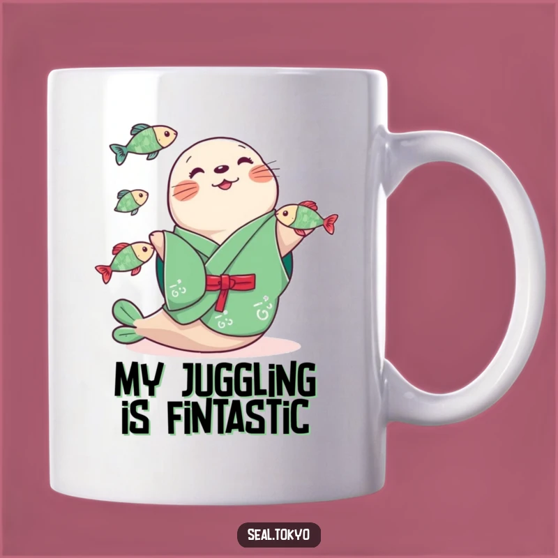 Funny Cheerful Seal Juggling Fish Mug: A Hilarious Gift for Animal Lovers
