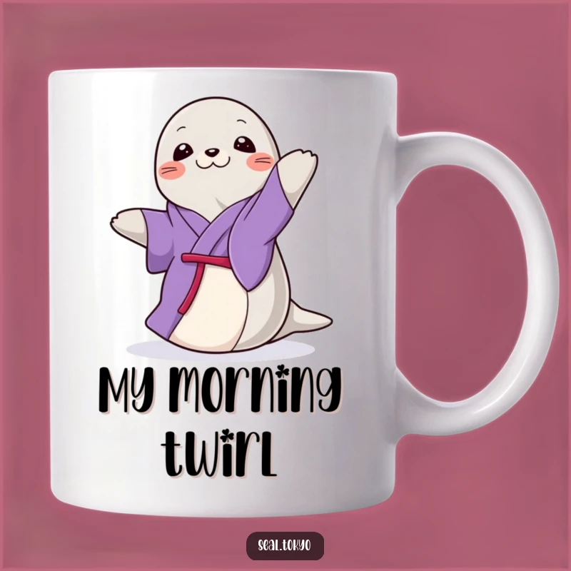 Funny Seal Spin Mug: Graceful Purple Kimono Seal, Perfect Funny Gift for Elegance