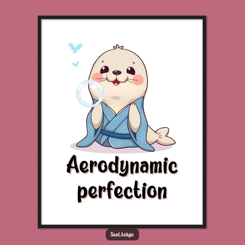 Funny Seal Bubble Digital Art: Blue Kimono Seal, Instant Funny Gift for Decor