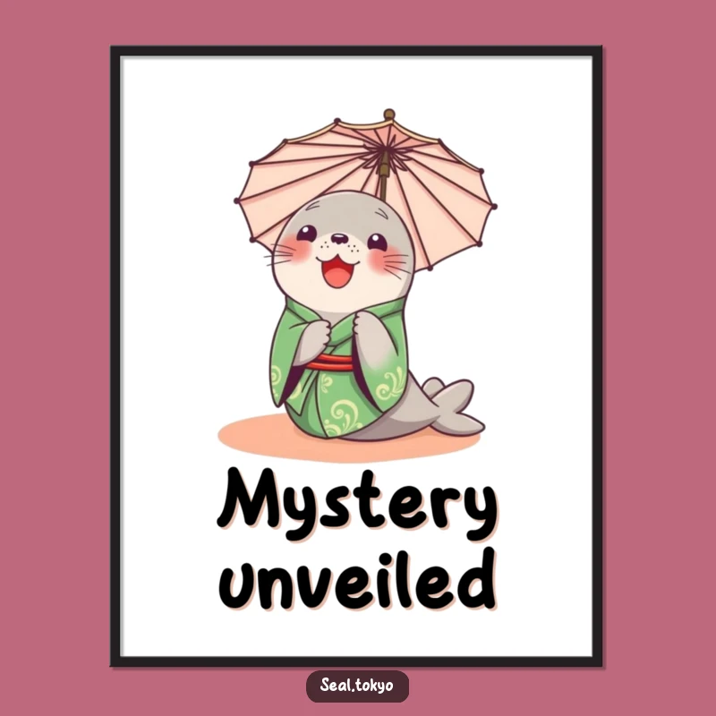 Funny Seal Peeking Digital Art: Green Kimono Seal, Instant Funny Gift for Decor