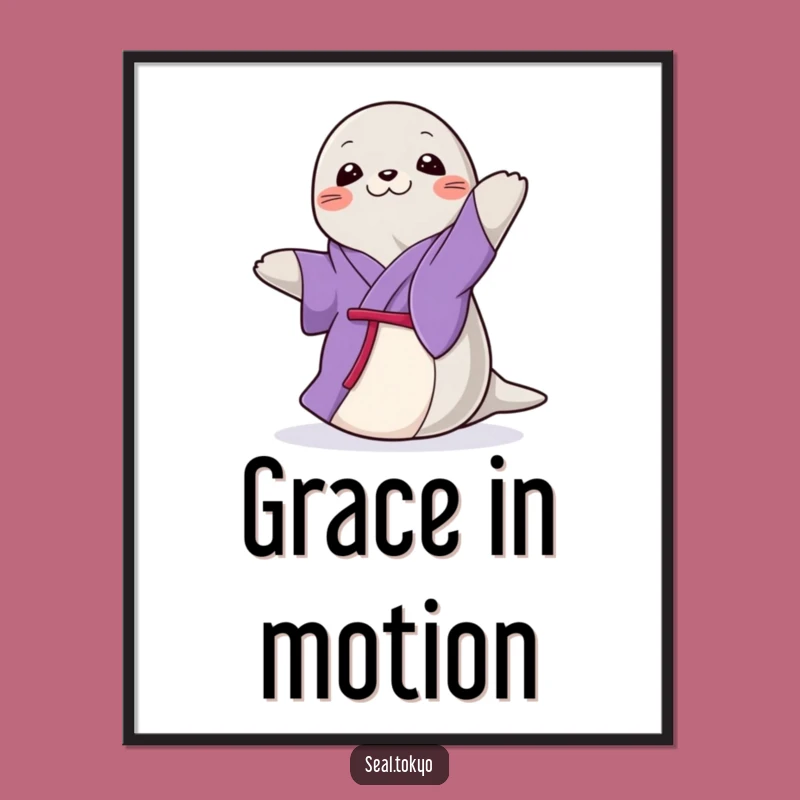 Funny Seal Spin Digital Art: Purple Kimono Seal, Instant Funny Gift for Decor