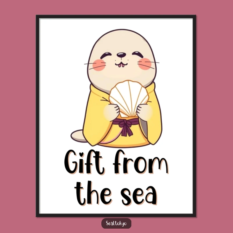 Funny Curious Seal Seashell Digital Art: Instant Coastal Charm