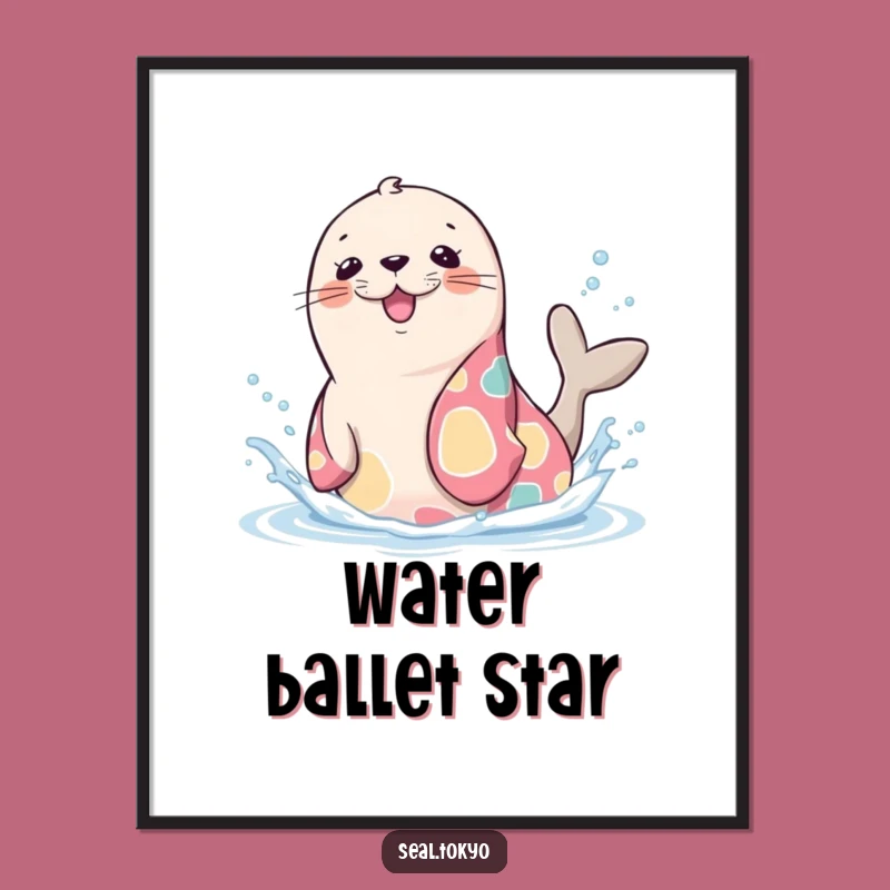 Funny Seal Splash Digital Art: Cute Kimono Seal, Instant Funny Gift for Decor