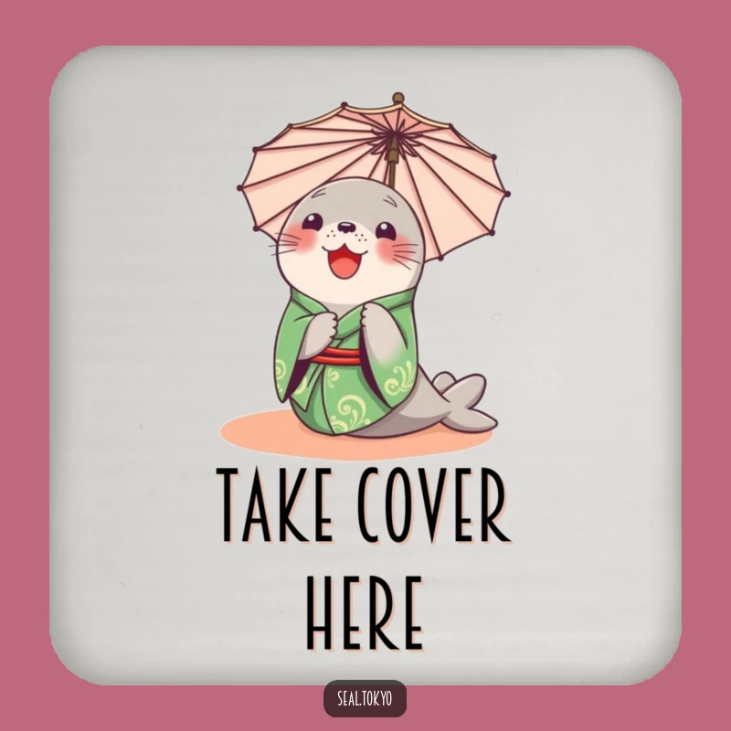 Funny Seal Peeking Coaster: Protect Surfaces with Green Kimono Seal Funny Gift