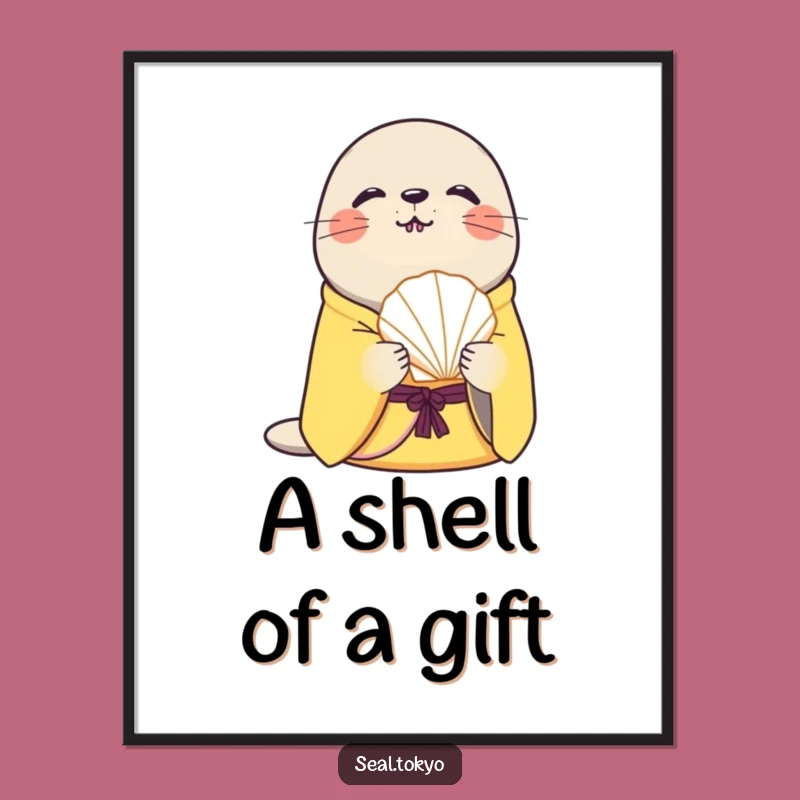 Funny Curious Seal Seashell Poster: Artful Charm for Your Walls