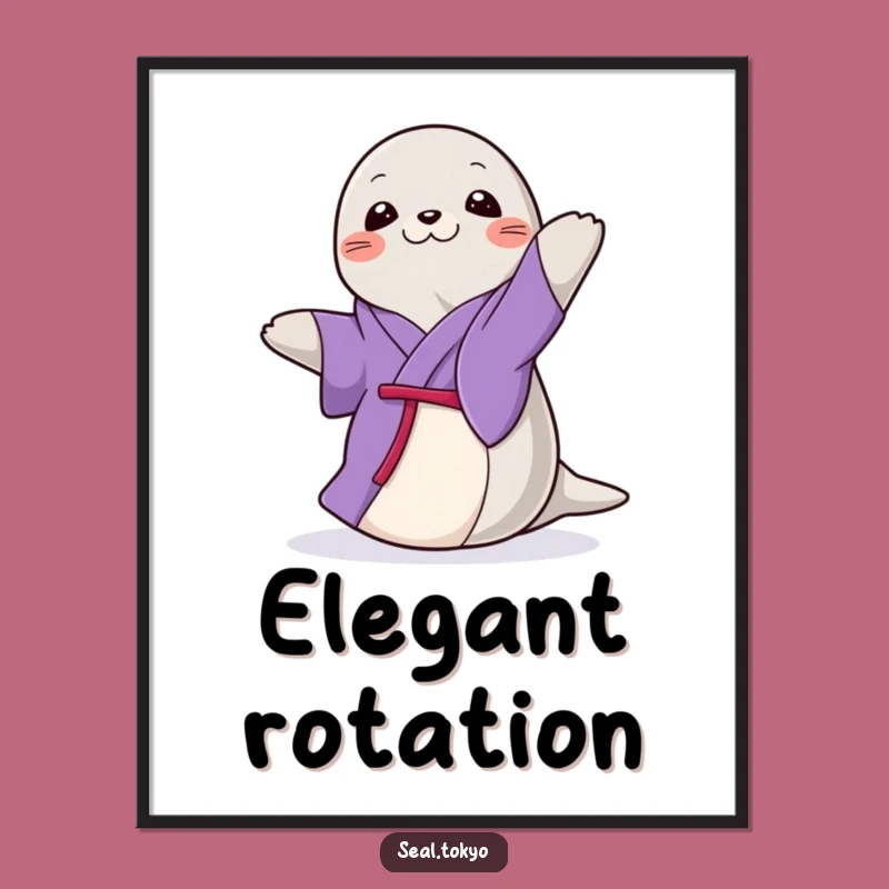 Funny Seal Spin Poster: Purple Kimono Seal, Artistic Funny Gift for Wall Decor