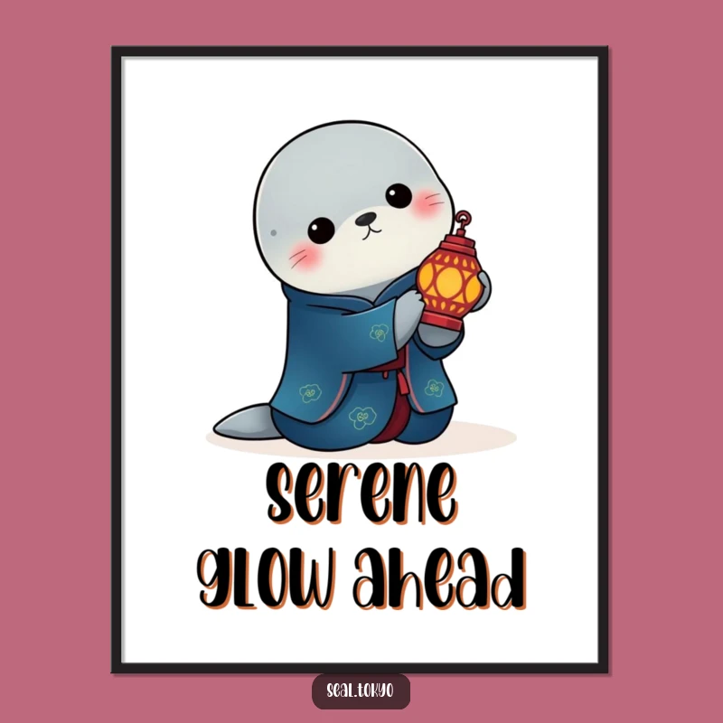 Funny Elegant Seal Lantern Poster: Serene Art for a Peaceful Home