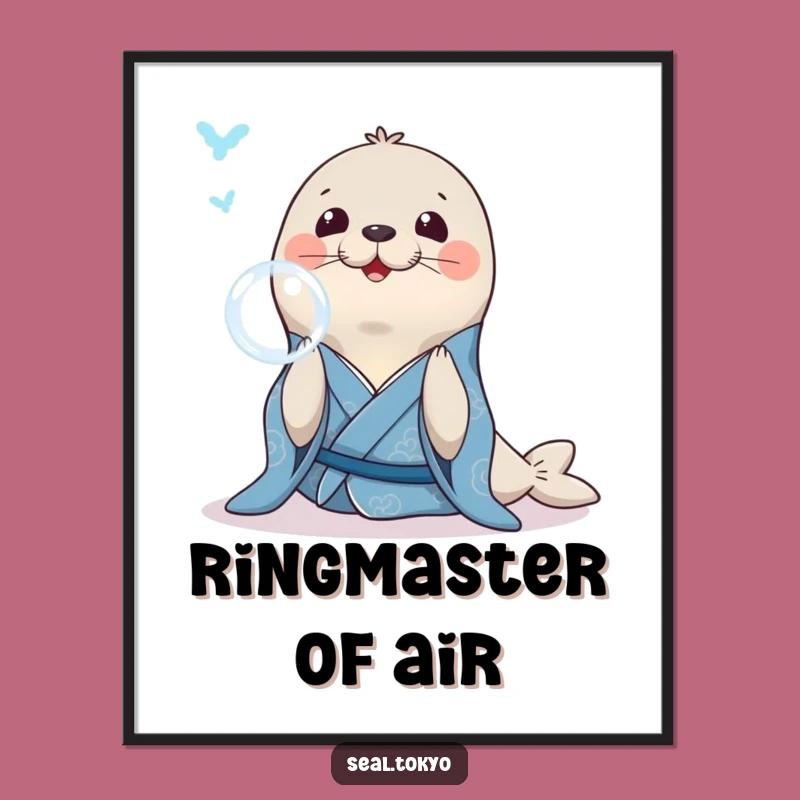 Funny Seal Bubble Poster: Blue Kimono Seal, Artistic Funny Gift for Wall Decor