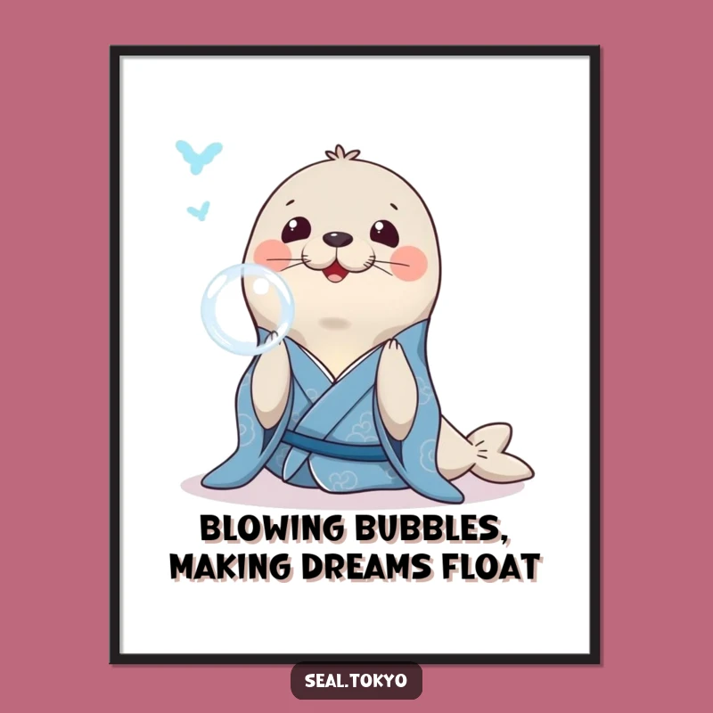 Free Printable Seal Art: Funny Blue Kimono Bubble, Cute DIY Wall Decor