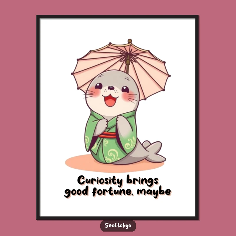 Free Printable Seal Art: Funny Green Kimono Peek, Cute DIY Wall Decor