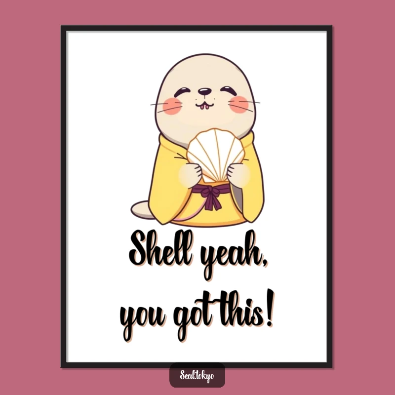 Free Printable Wall Art: Curious Seal in Yellow Kimono - Coastal Charm Downloadable Decor