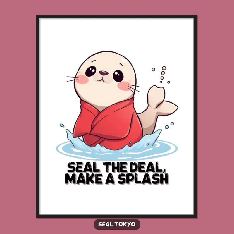 Funny Free Printable Wall Art: Surprised Seal in Red Kimono - Splashy Downloadable Decor