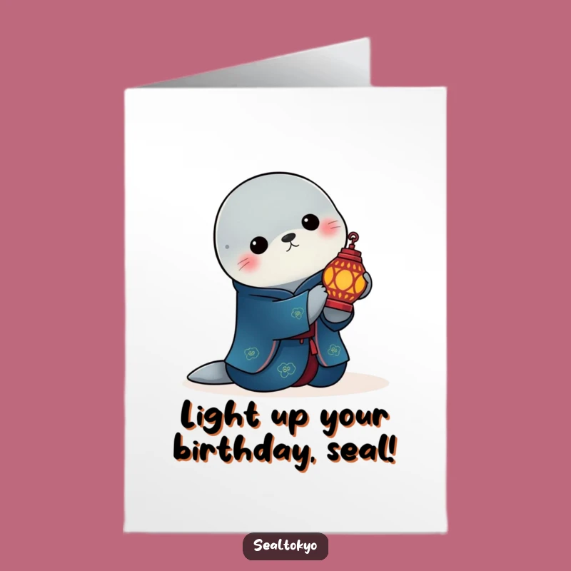 Free Printable Birthday Card: Elegant Seal Kimono Lantern - Serene Downloadable Gift