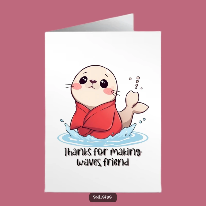 Free Printable Thank You Card: Surprised Seal Kimono - Funny Splashy Downloadable Gift