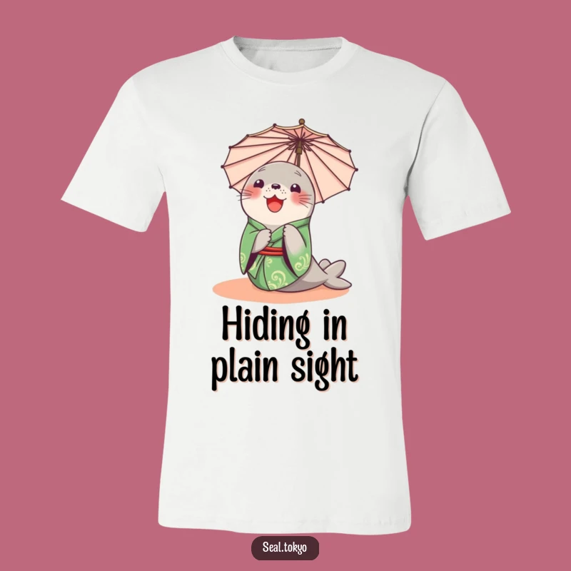 Funny Seal Peeking T-Shirt: Delighted Green Kimono Seal, Best Funny Gift for Playfulness