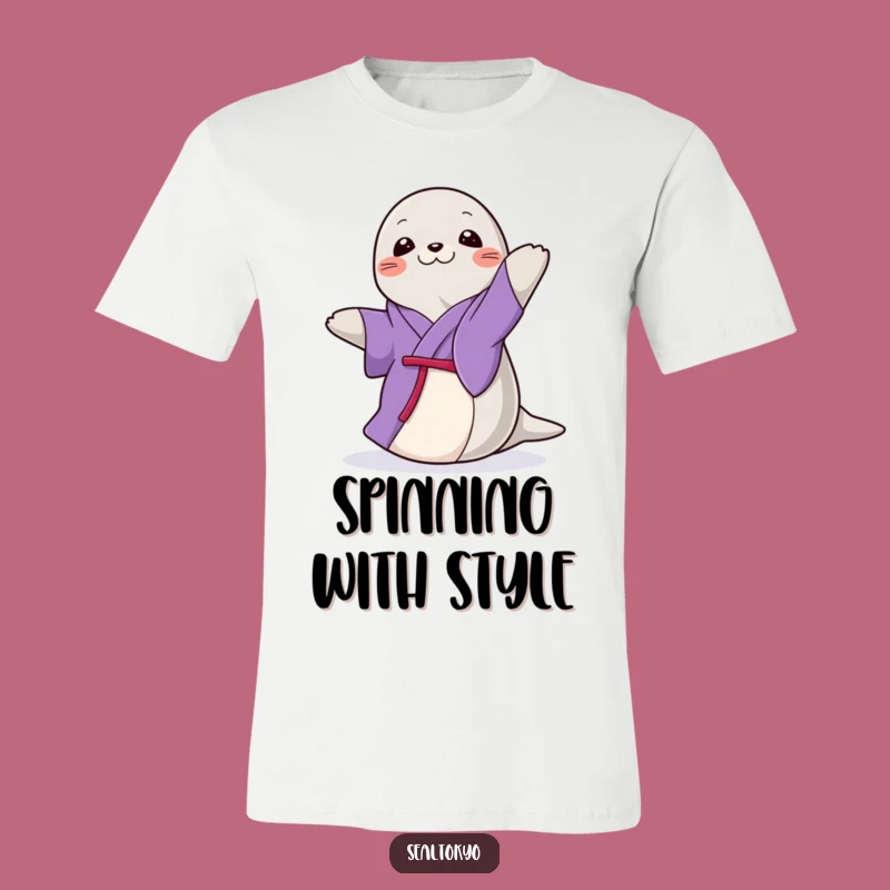Funny Seal Spin T-Shirt: Graceful Purple Kimono Seal, Best Funny Gift for Style